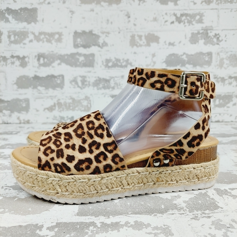 Soda Leopard Topic Open Toe Buckle Ankle Strap Espadrilles Flatform Sandals O175